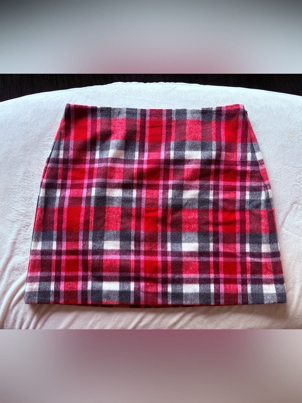 LOFT Red and Pink Plaid Mini Skirt